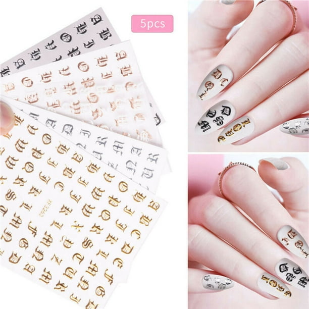 3 Sheets Alphabet Letters Number Metal Stickers DIY Nail Art Glass Decals Decor